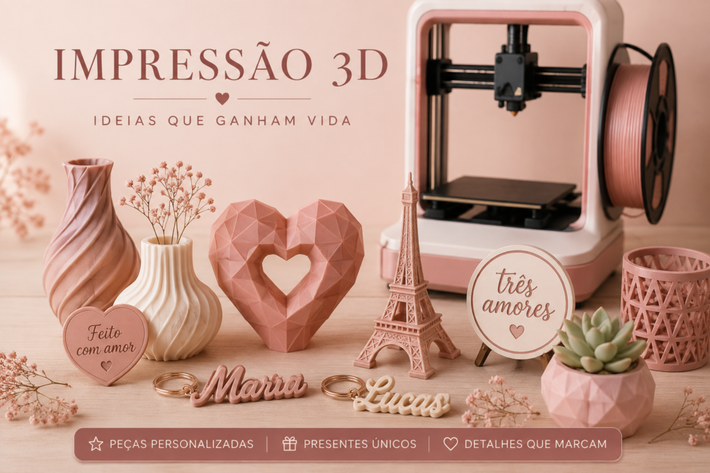 Impressão 3D personalizada – Três Amores